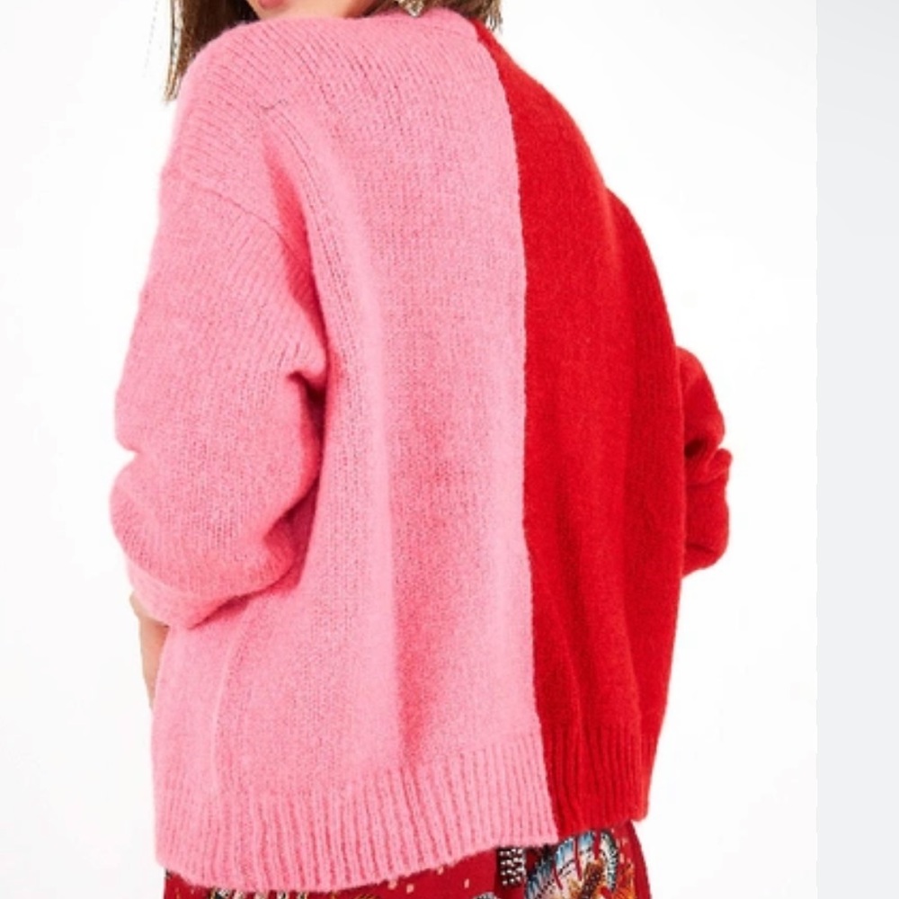 Farm Rio color block sweater - pink & red